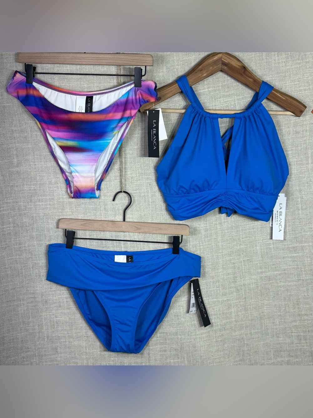 NWT La Blanca 3-Piece Bikini Mix & Match Set 16W/16 Cobalt Sunset Shores